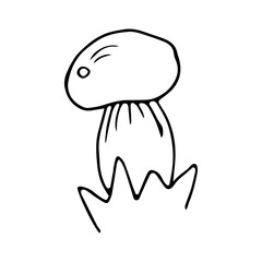 Forest mushroom in hand drawn style on an isolated white background.Element for autumn decoration.