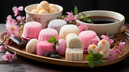 Obraz na płótnie Canvas colorful and sweet mochi treats