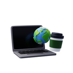 Global world planet earth on laptop office desk concept