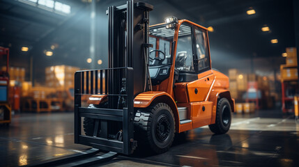 forklift in a modern warehouse, generative ai
