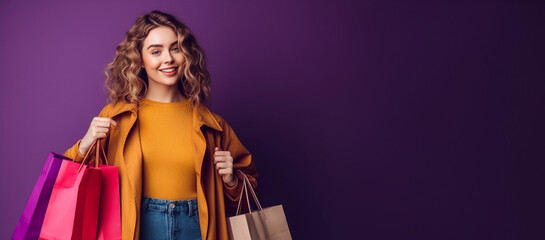 beautiful woman holding shopping bags, generative ai