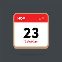 saturday 23 november icon with black background, calender icon
