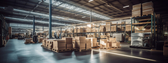  Industrial warehouse. Distribution, storage and coordination of delivery of goods. Logistics process. Generative AI content