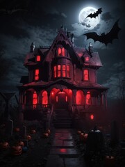 Fototapeta na wymiar Illustration of a spooky house under a full moon