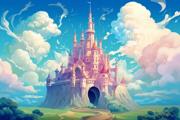Enchanting castle in the clouds, a fairytale dream, Generative AI - obrazy, fototapety, plakaty
