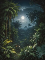 Illustration of a vibrant jungle landscape with a flowing river
