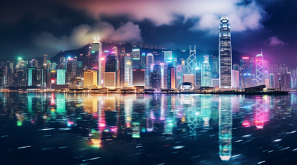 Fototapeta premium Night view of victoria harbor, hong Kong