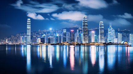 Naklejka premium Night view of victoria harbor, hong Kong