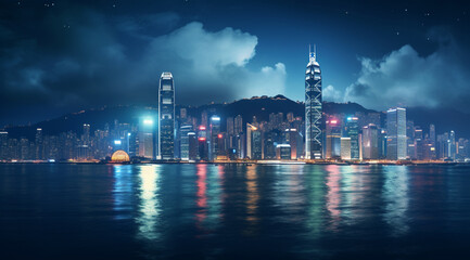 Obraz premium Night view of victoria harbor, hong Kong