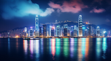 Obraz premium Night view of victoria harbor, hong Kong
