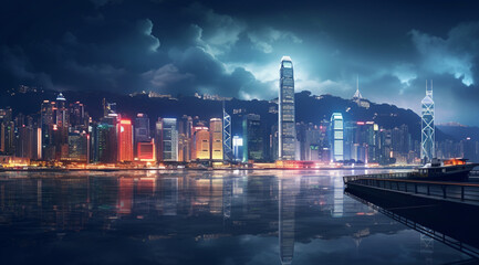 Fototapeta premium Night view of victoria harbor, hong Kong