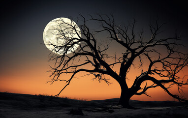 Fototapeta premium Spooky tree against a big moon