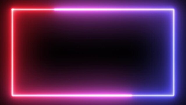 A neon frame made of two moving flickering light tracks, red and blue, creating a purple line when mixing. Put your logo, text or video inside.
