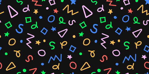 Squiggle doodle seamless pattern. Scribble color illustration.