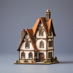 tall tudor style house miniature model isolated on gray studio background, made with generative ai - obrazy, fototapety, plakaty