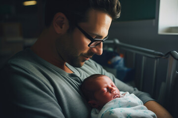 Obraz premium Close Up Of Father Holding Newborn Baby Son In Nursery