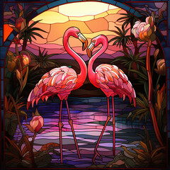 Flamingo Stained Glass Background