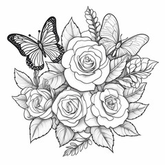 flower coloring page with bees