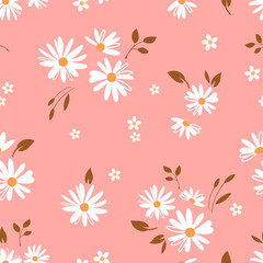 Fototapeta na wymiar seamless floral pattern. Idea for fabric, tablecloth pattern, wrapping paper, gift paper. Print Ditsy. Motives are scattered randomly. Daisy flower pink pattern background. cute pattern