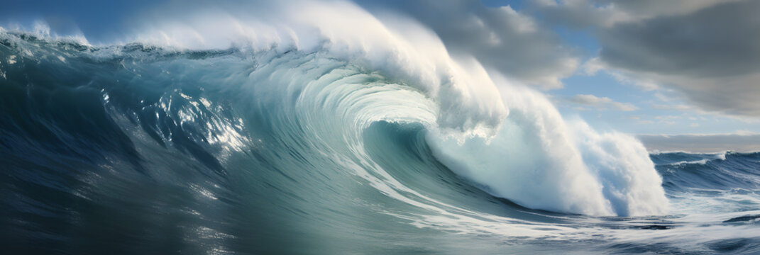 Blue ocean wave. Big waves breaking on an reef along. High quality photo
