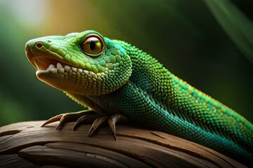 Fototapeta premium green lizard on a tree
