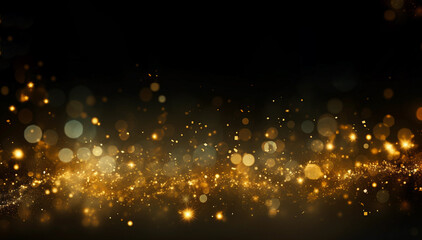 Dark background with sparkling gold holiday garland, magic dust. Gold Abstract Glitter Blinking...