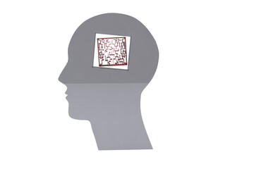 Digital png illustration of profile of head with labyrinth on transparent background