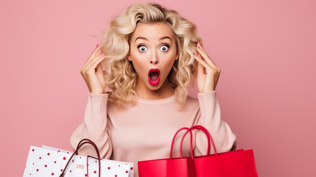 Shocked Blonde Model with Shopping Bags
