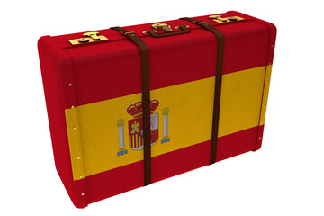 Digital png illustration of suitcase with flag of spain on transparent background