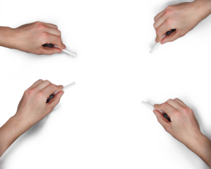 Digital png photo of hands holding chalks with copy space on transparent background