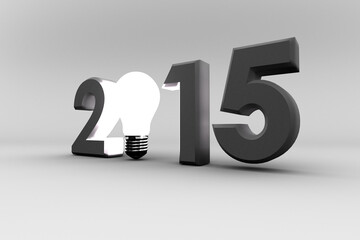 Digital png illustration of 3d grey 2015 text with light bulb on transparent background