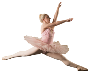 Digital png photo of happy caucasian female ballet dancer in tutu jumping on transparent background