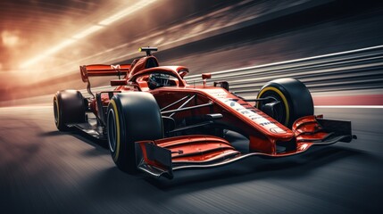 Obraz premium Racing car at high speed. Racer on a racing car passes the track. Motor sports competitive team racing.