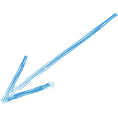 Digital png illustration of hand drawn blue downward directional arrow on transparent background