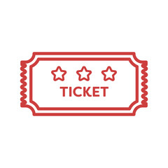 Digital png illustration of ticket text and three stars on red ticket, on transparent background