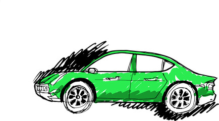 Digital png illustration of green car sketch on transparent background