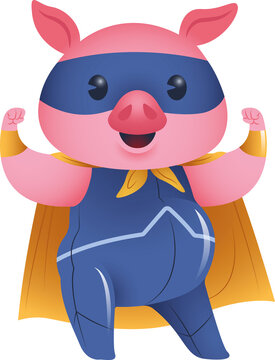 Digital png illustration of pig in superhero costume on transparent background