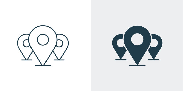 Multiple Location Icon Vector. Map Pin, Navigation, Location Marker Outline And Fill Icon Vector Illustration