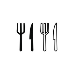 Fork and knife icon vector silhouette and line on white background