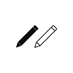 Pencil icon vector silhouette and line on white background