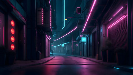 A futuristic city street at night aglow with Neon Lights, Inspiring Creativity, Technology, Innovation, and Digital Artistry concept, Ai generated 