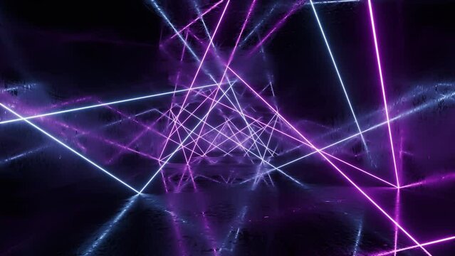 Glowing neon lines tunnel, 3d rendering.