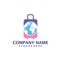 Obraz premium World Suitcase logo design vector. Suitcase logo design template concept