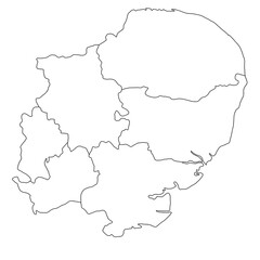 Quality outline map of East of England is a region of England, with borders of the ceremonial Counties.
