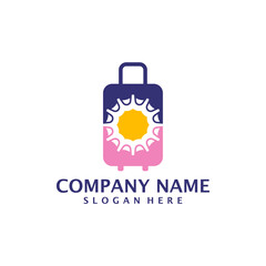 Sun Suitcase logo design vector. Suitcase logo design template concept