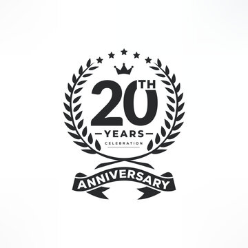 20 years anniversary logo emblem. 20th years Celebrating Anniversary Logo. 92 years anniversary celebration logo design with decorative ribbon or banner.