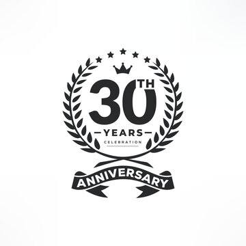 30 years anniversary logo emblem. 30th years Celebrating Anniversary Logo. 32 years anniversary celebration logo design with decorative ribbon or banner