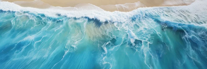 Foto op Canvas Aerial view drone over beach sea background. Beautiful sea waves. Beach sand and amazing sea wallpaper banner. Generative AI © Virtual Art Studio