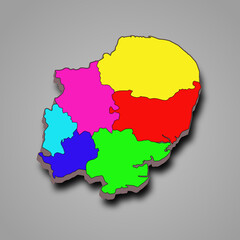 Obraz premium 3d rendering High Quality outline map of East of England is a region of England, with borders of the ceremonial counties and different colour.