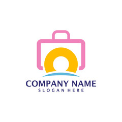 Sun Suitcase logo design vector. Suitcase logo design template concept